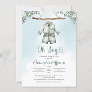 Vintage Salbei-Eukalyptus-Kinderkleidung Einladung