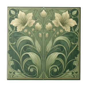 Vintage Salbei-Grün Art Nouveau Floral Fliese