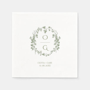 Vintage Salbei Grün Französische Florale Monogramm Serviette