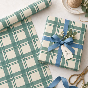 Vintage Salbeigrün Creme Tartan Karo Weihnachten Geschenkpapier