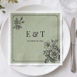 Vintage Salbeigrün Floral Romantisch Serviette