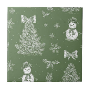 Vintage Salbeigrün Winter Toile Weihnachten (3) Fliese