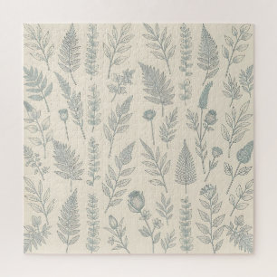 Vintage Salbeigrüne Farne Wildblumen Botanik 