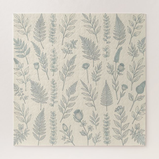 Vintage Salbeigrüne Farne Wildblumen Botanik  (Vertikal)