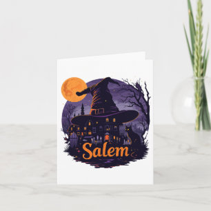 Vintage Salem Machusetts Halloween Silhouette Stad Karte