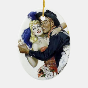Vintage Saloon Mädchen Cowboy Bar Tanz Spaßposter Keramikornament