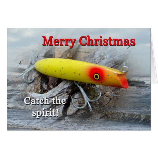 Vintage Salzwasser-Fischen-Köder-Weihnachtskarte Karte