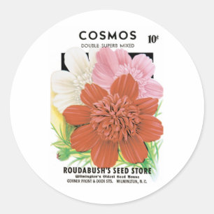 Vintage-Samenpaket-Kunst, Kosmos-Gartenblumen Runder Aufkleber