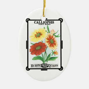 Vintage-Samenpaket-Label-Kunst, Calliopsis-Blumen Keramik Ornament