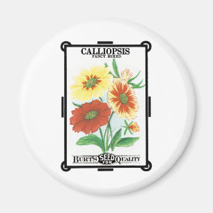 Vintage-Samenpaket-Label-Kunst, Calliopsis-Blumen Magnet