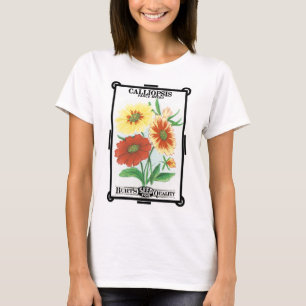 Vintage-Samenpaket-Label-Kunst, Calliopsis-Blumen T-Shirt