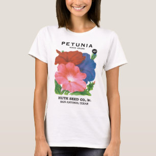 Vintage-Samenpaket-Label-Kunst, Petunienblumen T-Shirt