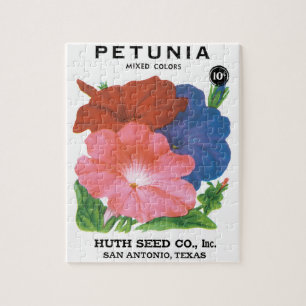 Vintage-Samenpaket-Label-Kunst, Petunienblüten