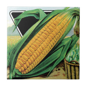 Vintage-Samenpaket-Label-Kunst, Süßer Gelber Mais Fliese
