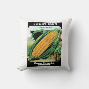 Vintage-Samenpaket-Label-Kunst, Süßer Gelber Mais Kissen