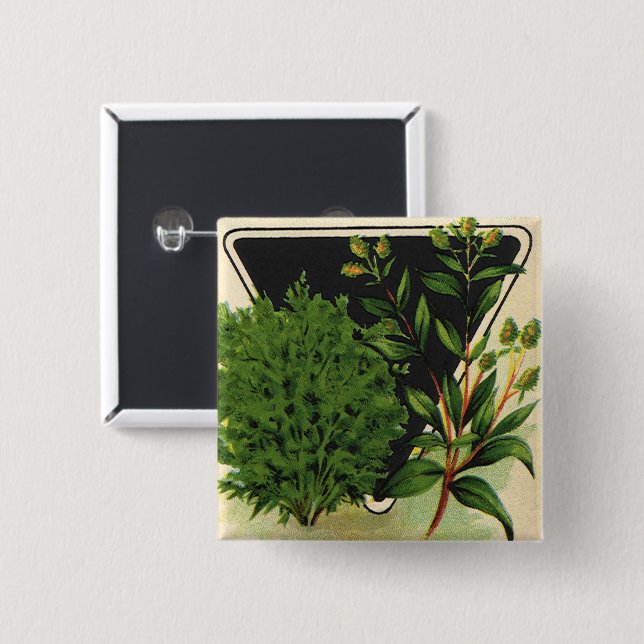Vintage-Samenpaket-Label-Kunst Süßer Majoran Kräut Button (Vorne & Hinten)