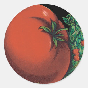 Vintage-Samenpaket-Label-Kunst, Tomate Pomodoro Runder Aufkleber