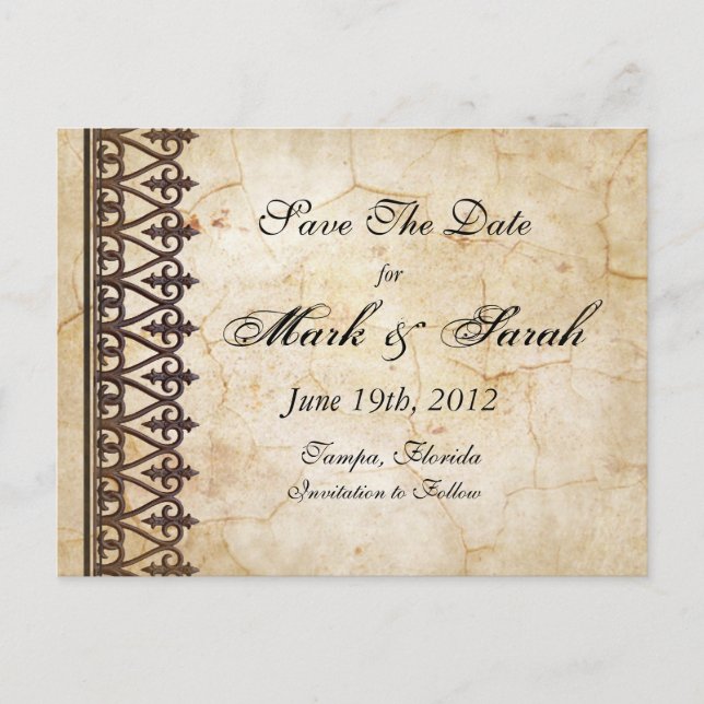 Vintage Sammlung von Pergament Save the Date Ankündigungspostkarte (Vorderseite)
