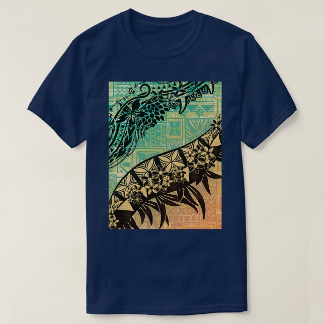 Vintage Samoan Alte Aquamarine Tapa Threads T-Shirt (Design vorne)