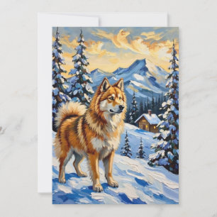 Vintage Samojede in alpinem Weihnachtslandschaft Feiertagskarte