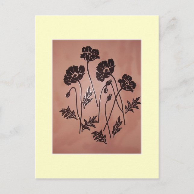 Vintage Samt-Mohnblumen Postkarte (Vorderseite)