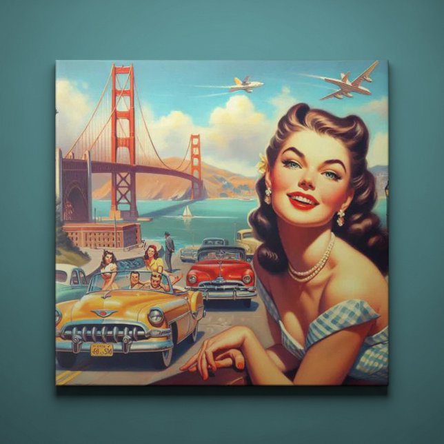 Vintage San Francisco Girl Illustration Fliese (Von Creator hochgeladen)
