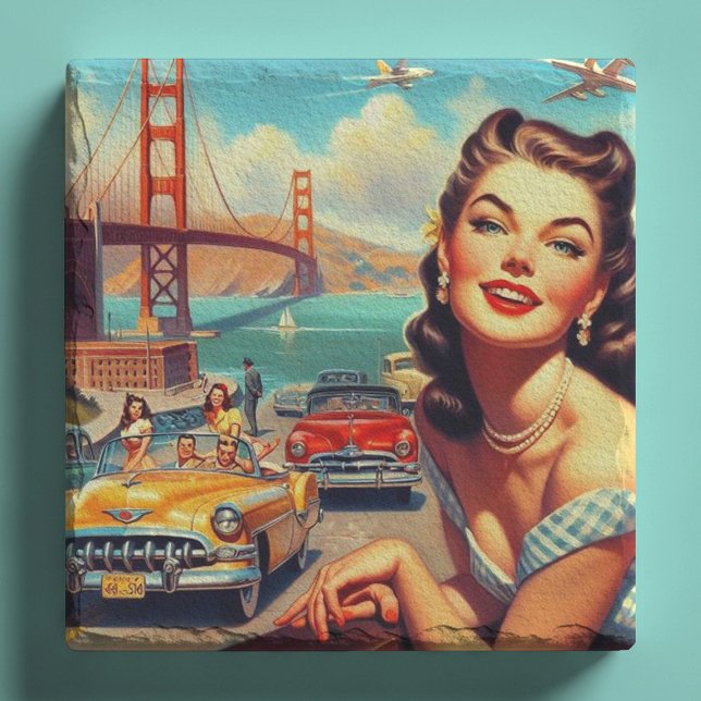 Vintage San Francisco Girl Illustration Steinuntersetzer (Von Creator hochgeladen)