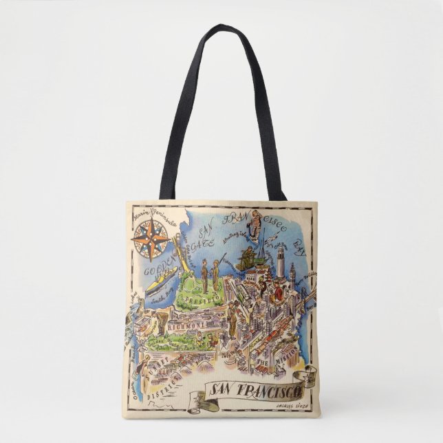 Vintage San Francisco Illustrierte Karte Tasche (Vorderseite)