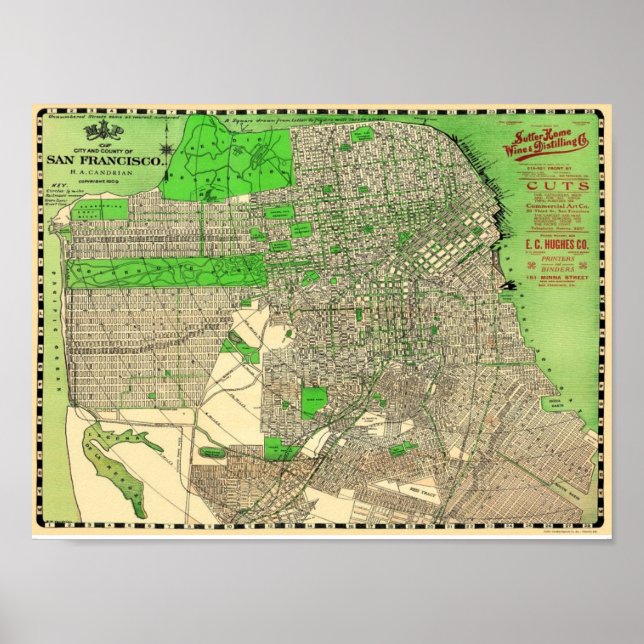 Vintage San Francisco Karte von 1909 Poster (Vorne)