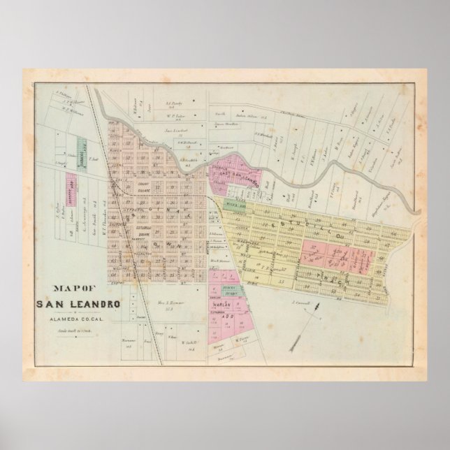 Vintage San Leandro CA Karte (1878) Poster (Vorne)