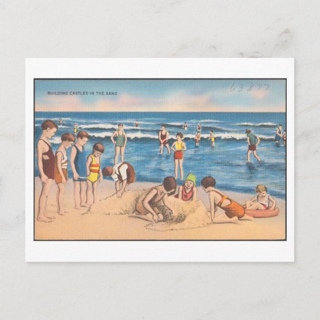 Vintage Sandwellen und Kinder Postkarte (Vorderseite)