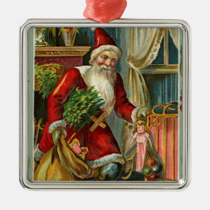 Vintage Sankt liefert Geschenke Silbernes Ornament