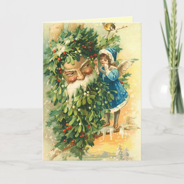 Vintage Sankt- und Fee-Weihnachtskarte Feiertagskarte (Vorderseite)