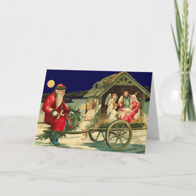 Vintage Sankt- und Nativityszene Feiertagskarte (Vorderseite)