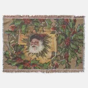 Vintage Santa Antik Weihnachten Stechpalme Decke