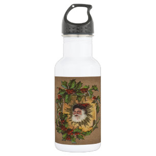 Vintage Santa Antike Stechpalme Weihnachten Edelstahlflasche
