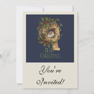 Vintage Santa Antike Stechpalme Weihnachten Einladung