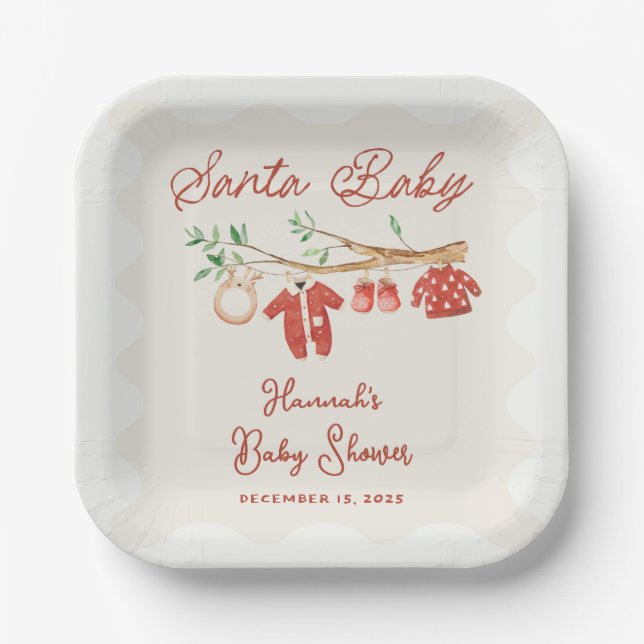 Vintage Santa Baby Christmas Baby Shower Pappteller (Vorderseite)