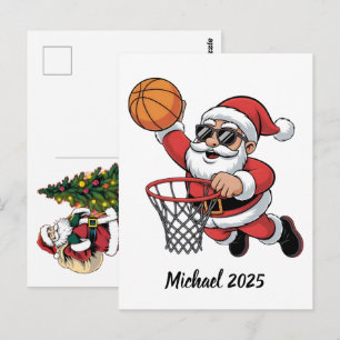 Vintage Santa Basketball Weihnachten 2025 Postkarte
