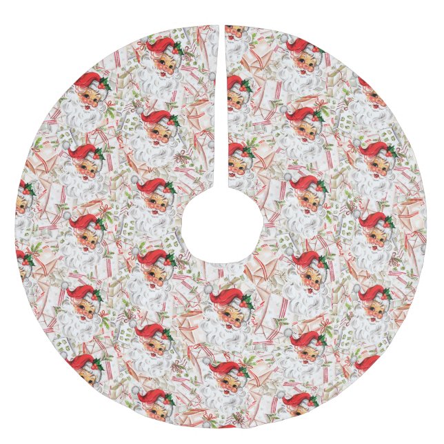 Vintage Santa Brushed Polyester Tree Skirt Weihnachtsbaumdecke (Vorderseite)