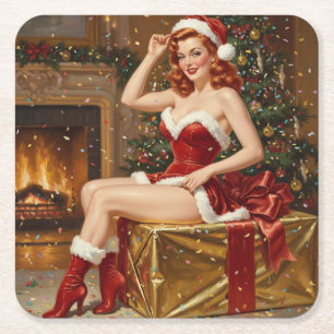Vintage Santa Button-up Kunst Rechteckiger Pappuntersetzer
