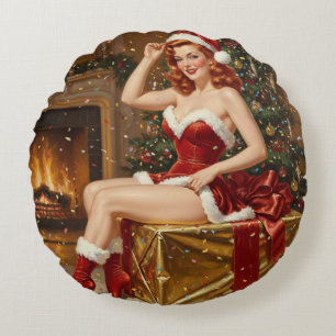 Vintage Santa Button-up Kunst Rundes Kissen