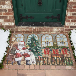 Vintage Santa by the Fireplace Christmas Rustic  Fußmatte