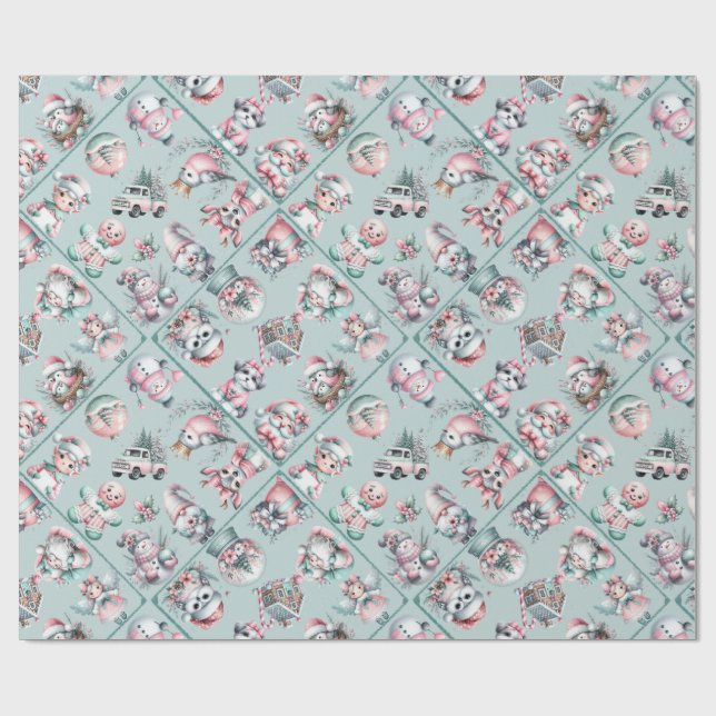 Vintage Santa & Candy Cane Holiday Geschenkpapier (Flach)