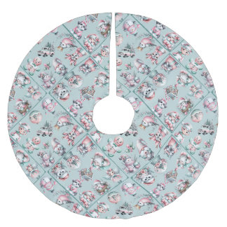Vintage Santa & Candy Cane Holiday Polyester Weihnachtsbaumdecke