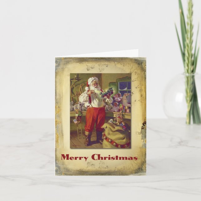 Vintage Santa Card Feiertagskarte (Vorderseite)