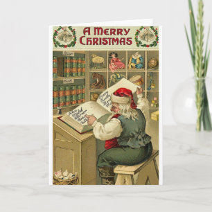 Vintage Santa Check List Weihnachtskarte Feiertagskarte