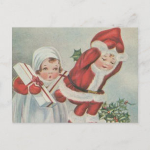 Vintage Santa Children Feiertagspostkarte
