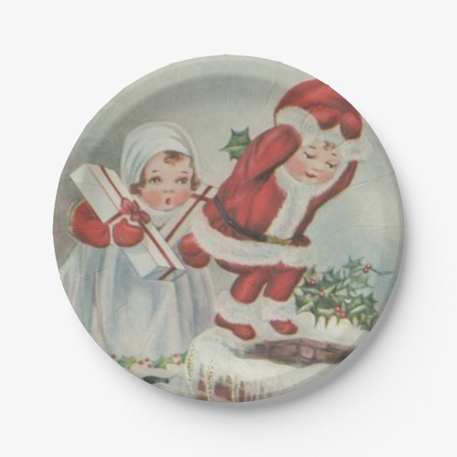 Vintage Santa Children Pappteller (Vorderseite)