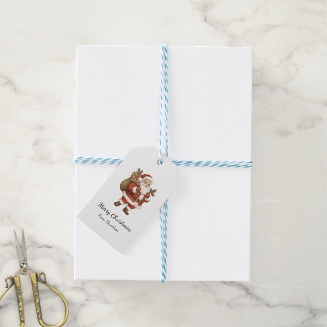 Vintage Santa Christmas Gift Tag Geschenkanhänger (Mit Garn)